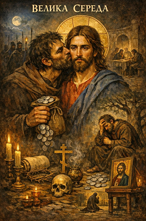 ВЕЛИКА СЕРЕДА День, коли згадуємо зраду Іуди, який продав Ісуса за 30 срібняків. У цей день Церква звертає увагу на гірку прав... - Наталя Шпирковська на we.ua