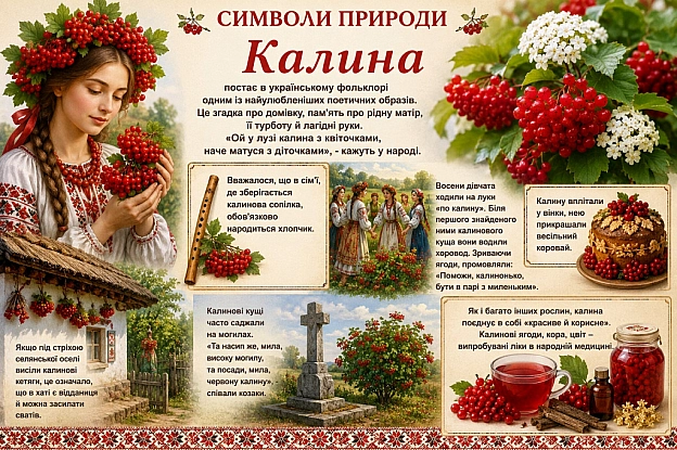СИМВОЛИ ПРИРОДИКалина постає в українському фольклорі одним із найулюбленіших поетичних образів. Це згадка про домівку, пам'ят... - Наталя Шпирковська на we.ua