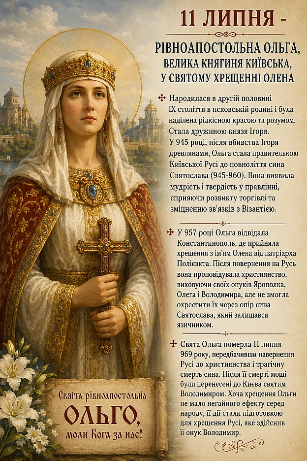 РІВНОАПОСТОЛЬНА ОЛЬГА, ВЕЛИКА КНЯГИНЯ КИЇВСЬКА, У СВЯТОМУ ХРЕЩЕННІ ОЛЕНА Народилася в другій половині ІХ століття в псковській... - Наталія Шпирковська on we.ua