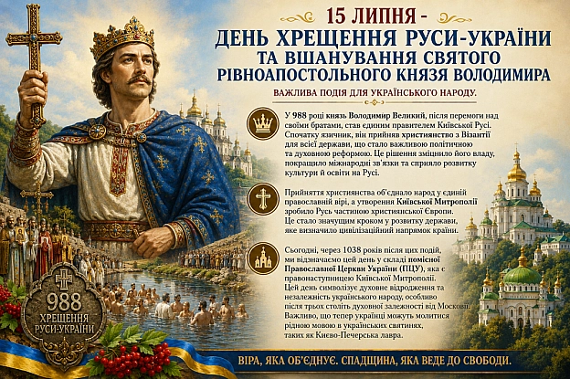 ДЕНЬ ХРЕЩЕННЯ РУСИ-УКРАЇНИ ТА ВШАНУВАННЯ СВЯТОГО РІВНОАПОСТОЛЬНОГО КНЯЗЯ ВОЛОДИМИРА - на we.ua